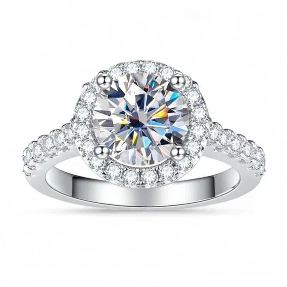 Diamond Simulant Moissanite Halo Engagement Ring Size 7 Silver - Picture 1 of 3